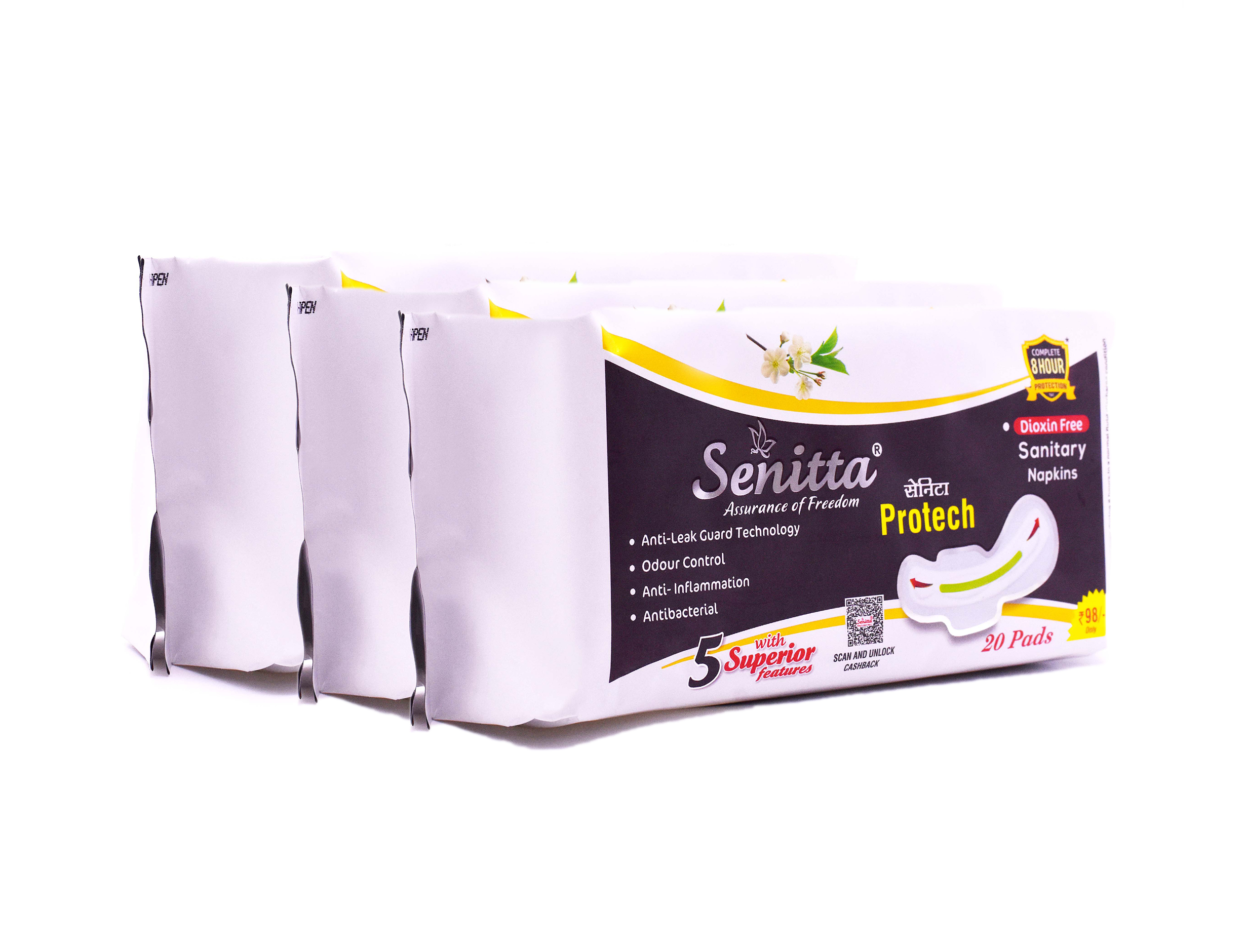 Sanitary Napkins (Pack of 20X3 Packets - 240 mm Senitta Protech)
